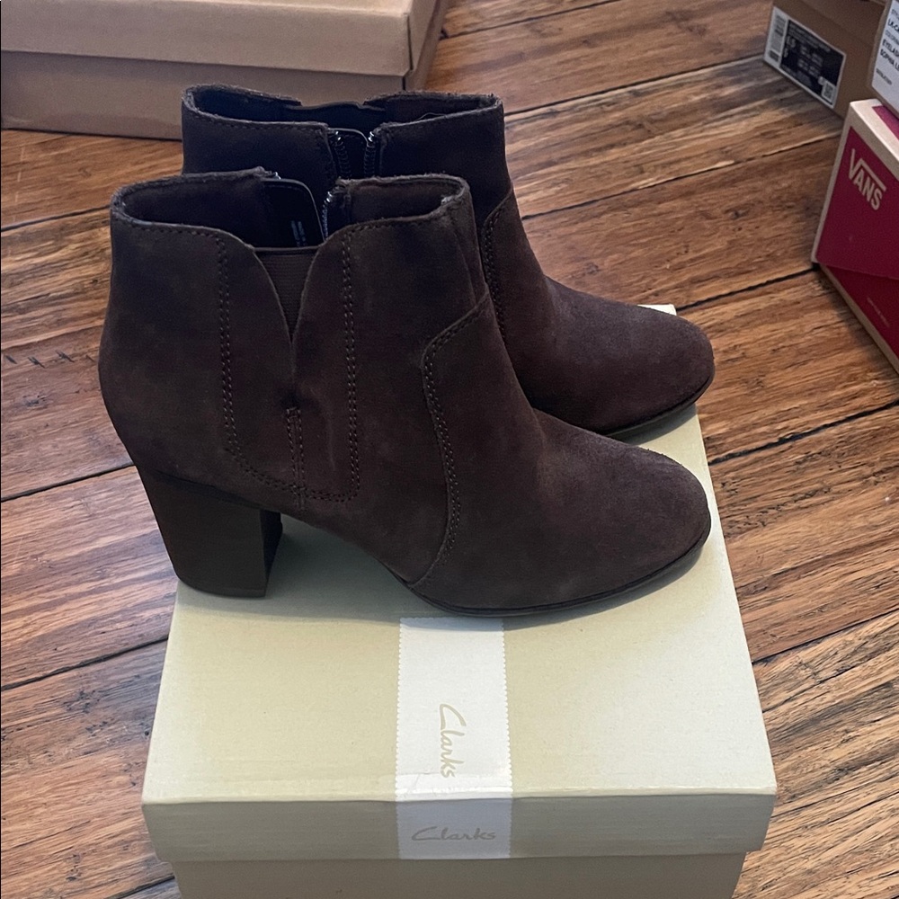 Clarks Dark Brown Suede Ankle Booties